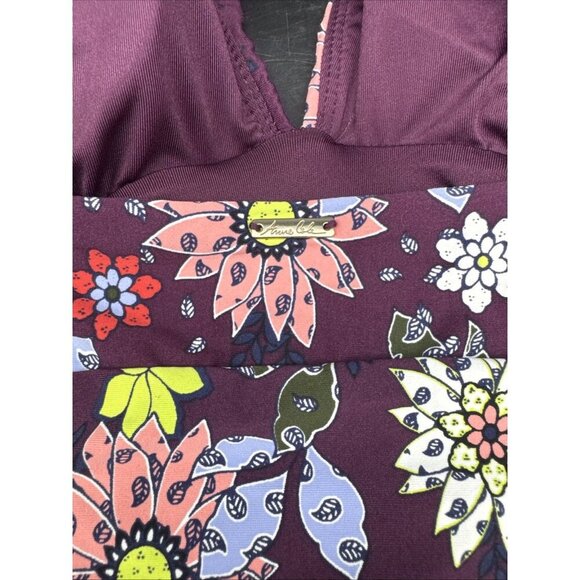 Anne Cole Women’s Purple Floral Merlot Plunge Ruched One Piece Swimsuit Sz 12 - Picture 8 of 11